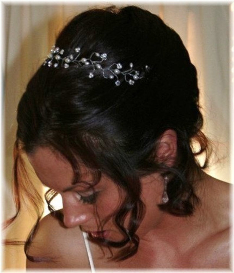 Pelo de novia oro vid Tiara, accesorios Wedding del pelo, miel mezcla dorado con cableado de oro imagen 4