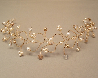 Bridal Hair Vine Tiara, Wedding Hair Accessories, Honey Golden Blend with Bronze Wiring