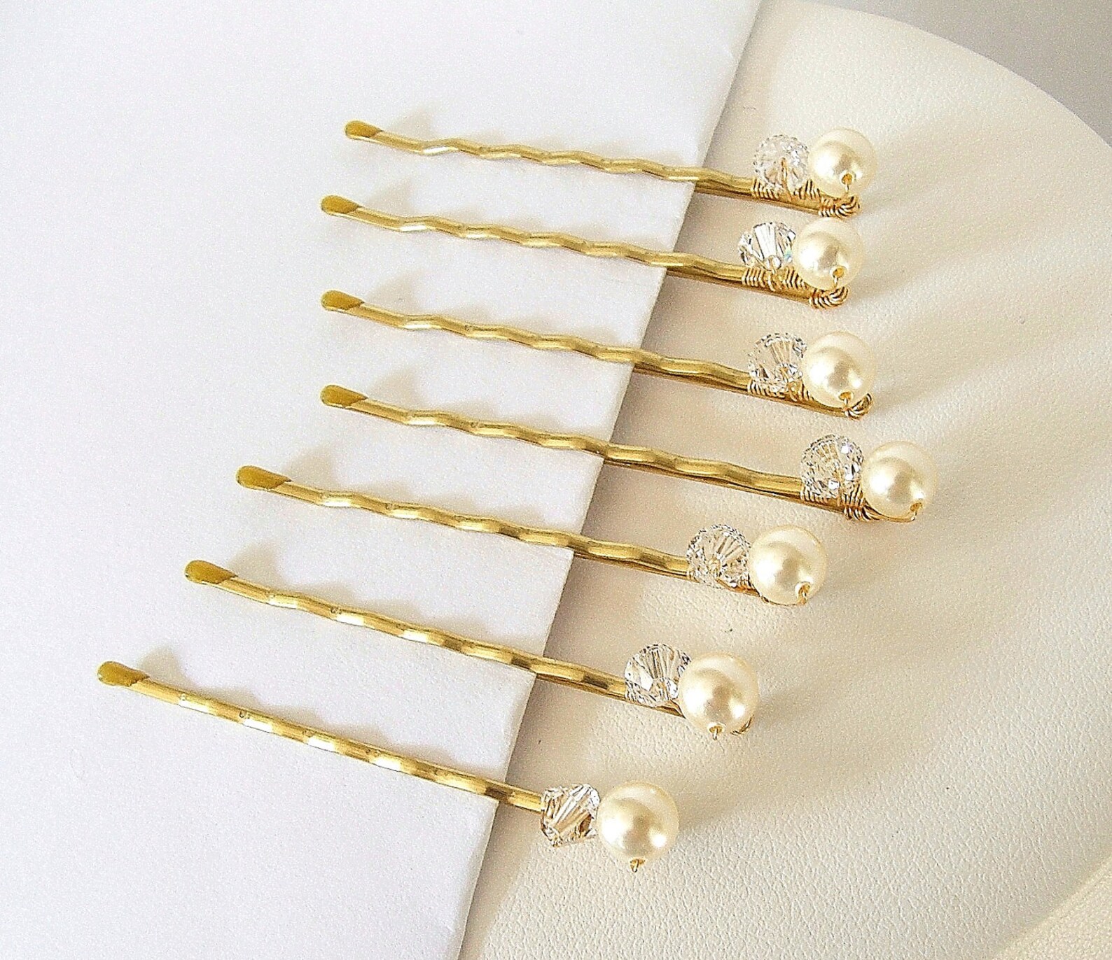 Gold Wedding Hair Accessories, Blonde Wedding Hair, Set of Seven Ivory