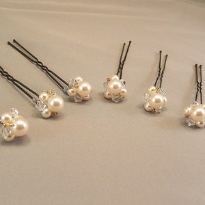 Gold Trim Beaded Wedding Hair Accessories, Gold Blend Hairpins, Pearls and Crystal Jeweled Buttons, Set of 7 Pins image 4