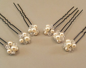 Cream Pearl Wedding Hair Accessories, Bridal Hairpins, Bridal Hair, Pearl and Crystal Hair Pins, available with either white or cream pearl