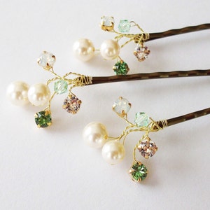 Wedding Hair Accessories,Choice of White or Cream Pearls and Swarovski Elements, Pearl Hair Clips, Green Weddings, Hair Piece image 1