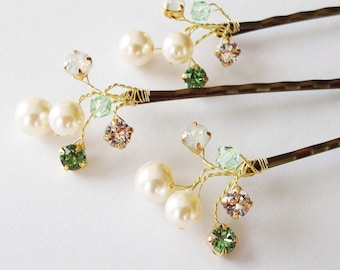 Wedding Hair Accessories,Choice of White or Cream Pearls and Swarovski Elements, Pearl Hair Clips, Green Weddings, Hair Piece