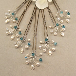 Custom Wedding Hair Accessories, Indicolite Crystal Handwired Bridal Hair Pins, Wedding Hair Pins image 1