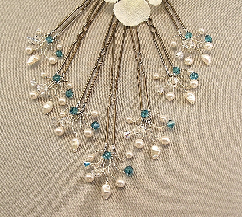 Custom Wedding Hair Accessories, Indicolite Crystal Handwired Bridal Hair Pins, Wedding Hair Pins image 1