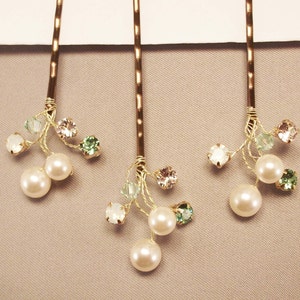 Wedding Hair Accessories,Choice of White or Cream Pearls and Swarovski Elements, Pearl Hair Clips, Green Weddings, Hair Piece image 2