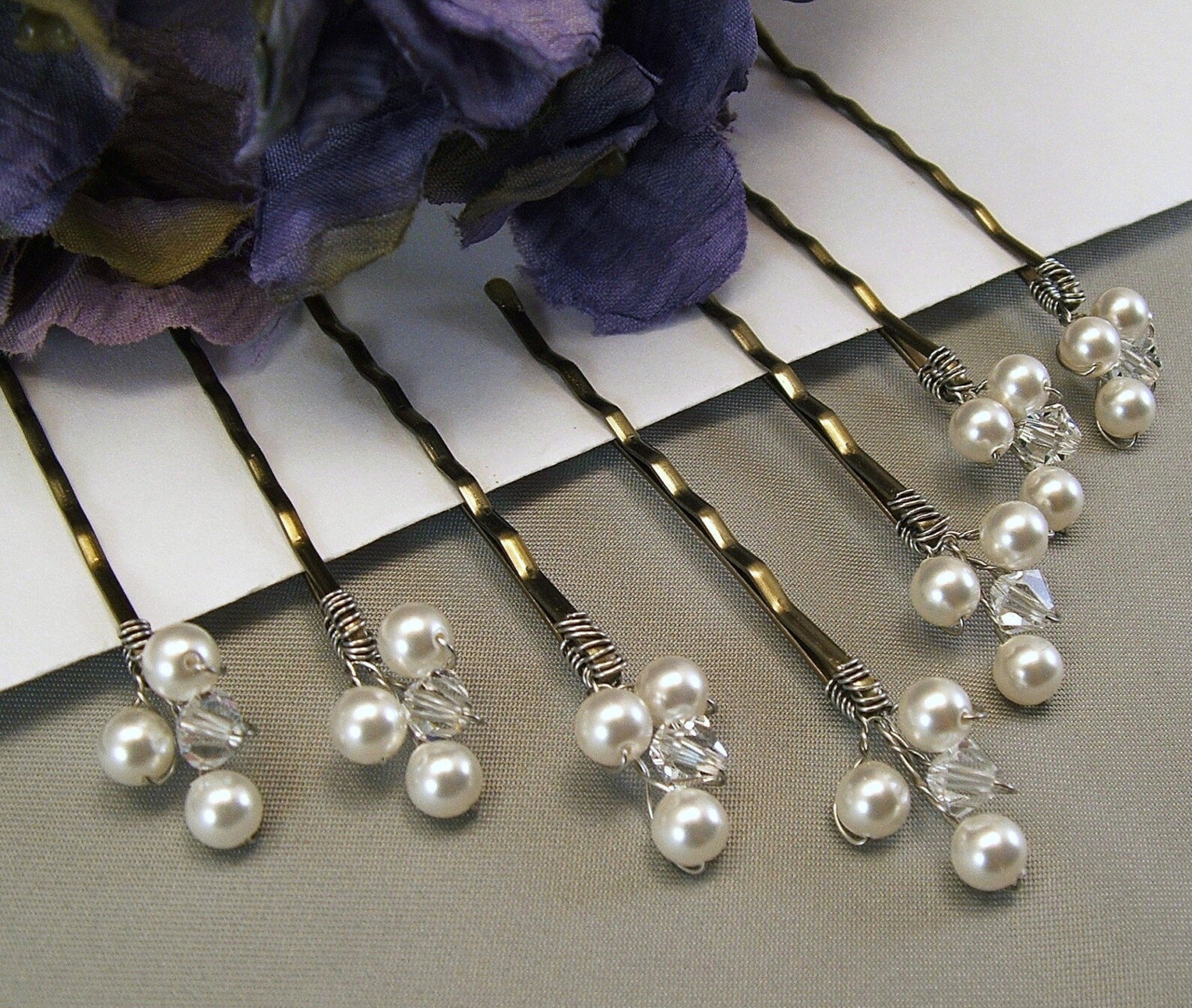 Wedding Hair Accessories White Pearls and Clear Crystal Etsy