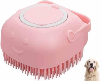 Spazzola per cani/gatti Massaggio per animali domestici Spazzola da bagno Shampoo per cani in silicone Toelettatura Strumento per la deshedding Lavaggio dei cuccioli Doccia Toelettatura - Rosa