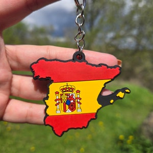 Porte-clés avec le drapeau de l'Espagne – Accessoire pays 2D recto-verso | Souvenir de la culture espagnole | Charm souvenir de voyage