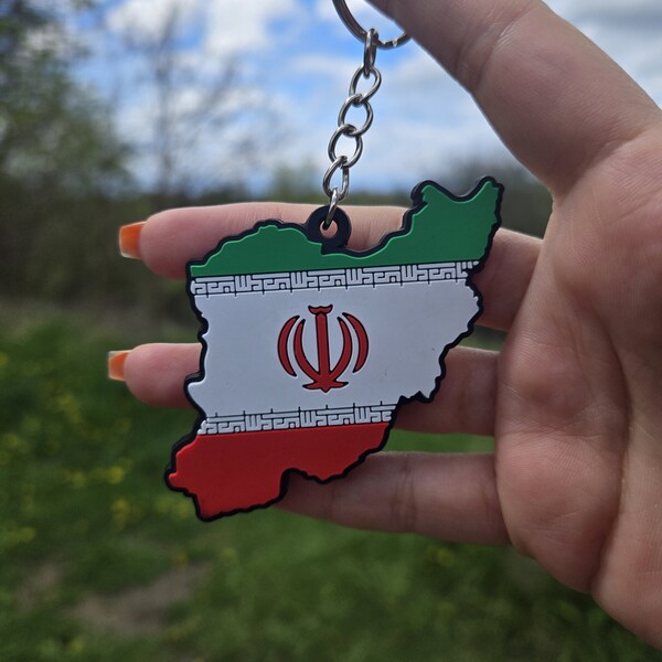 Iran Flag And Country (2D) Keychain, Double Sided, Iranian Flag