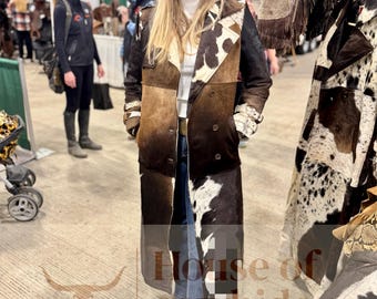 Hair-On Cowhide Leather Duster: Handmade Western Trench Coat