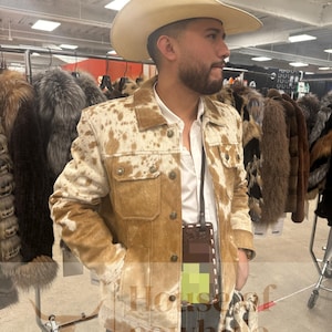 Handgefertigte Hair-On Rindsleder Weste im Western Rodeo Biker Stil