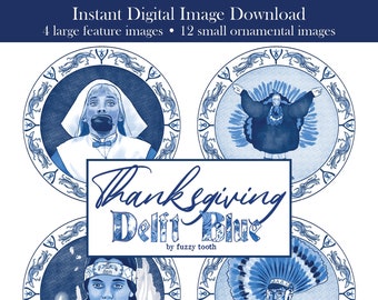 Addams Familie Werte Digital Download / Thanksgiving Bilder im Delftware Stil / INSTANT Clip Art Download / Hohe Auflösung PNG