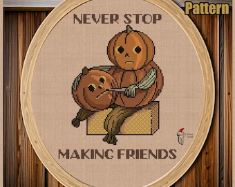 Kruissteekpatroon over de tuinmuur (digitale pdf): vrienden maken - door mensen gemaakt