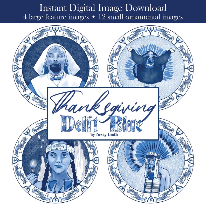 Addams Family Values Digital Download / Thanksgiving Images in Delftware Style / INSTANT Clip Art Download / High Resolution PNG image 1