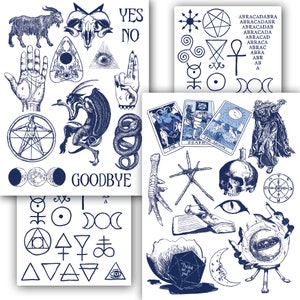 Halloween Digital Illustrations in Delftware Style / Occult Clips Pack / Delft Blue / Chinoiserie / High Resolution PNG / Vintage Engraving image 2