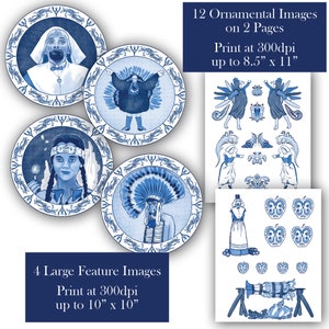 Addams Family Values Digital Download / Thanksgiving Images in Delftware Style / INSTANT Clip Art Download / High Resolution PNG image 2