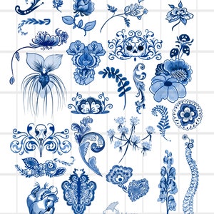 Halloween Digital Images in Delftware Style / Spooky Pack / Delft Blue / Chinoiserie / High Resolution PNG image 2