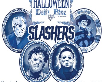 Delfts blauw Halloween Slasher digitale kunst: hoge resolutie png (digitale download)