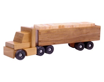 Wooden Truck And Trailer Set With Building Blocks