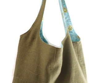 Green Linen, Market Tote, Groceries, Eco-Friendly, cotton, Shopping, Reversible, Olive Green linen, Shoulder bag