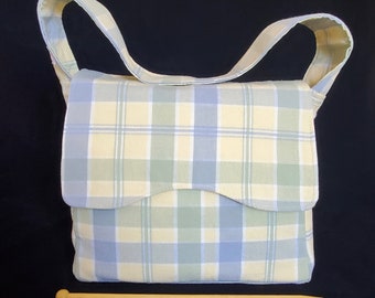 Yellow, blue, Knitting, Bag, Snaps, Plaid, Pockets, Large, Women's, Crochet, Project, Tote, Handbag, Organizer