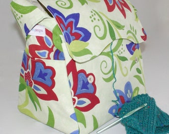 Light Green, Floral,  Knitting Bag, cotton, OOAK, Organizer, crochet tote, Yarn Dispenser, Yarn Storage, Women's handbag, knit, organizer