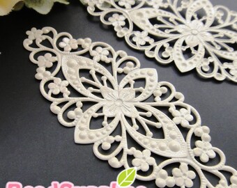 FG-FG-09017- Nickel free Color enameled, Art Nouveau enlongated big filigree V1,off white,4 pcs