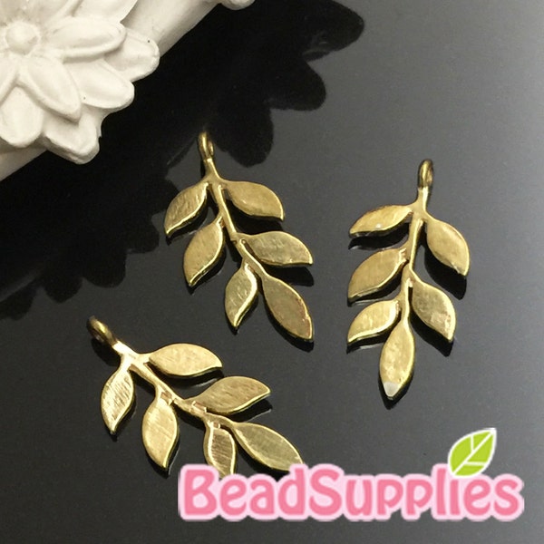 CH-ME-08078 - Raw brass,Twig with leaves V1, 6 pcs