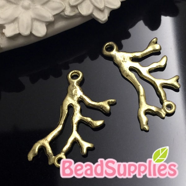 CH-ME-08084 - Brass plated,  Coral branch charms,4 pcs
