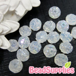 CZ-PF-12002 Czech Pressed Glass,Small Rosebud Firpolish 5/6mm Luster Iris Milky White,, 25 pcs image 1