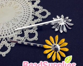 FN-EX-01017 -  Nickel Free, silver plated, Sunflower Filigree pad 50mm bobby pin V2 with epoxy, 6 pcs