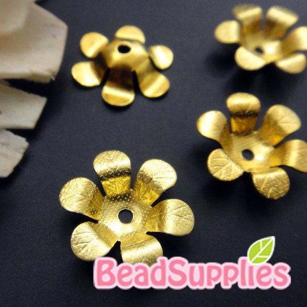 FG-FG-08063- Nickel Free, Raw Brass, 6-petal sakura beadscap, 24 pcs