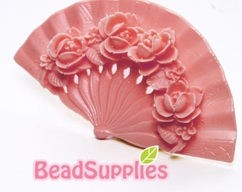 CA-CA-03703 - Oriental Rose Fan Cabochon, 2 pc