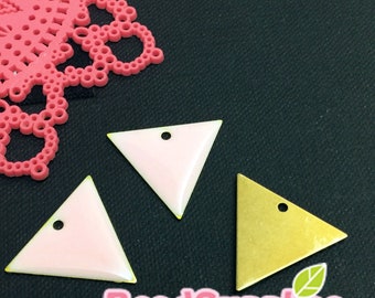 CH-EX-08177PP- Raw brass, triangle charm V2,pale pink, 6 pcs