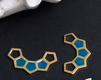 CH-EX-08205DT - Raw brass, 5 Hexagon connector, dusty turquoise. 4 pcs