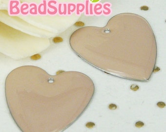 CH-CT-05006- NIckel free Colored heart tag, beige, 6 pcs