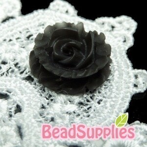 CA-CA-04417 NEWRuffle Rose Cabochon, Black, 4 pcs image 2