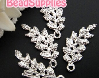 CH-ME-09165 -  Nickel Free, Silver plated, Lace charm/connector, leaf , 4  pcs