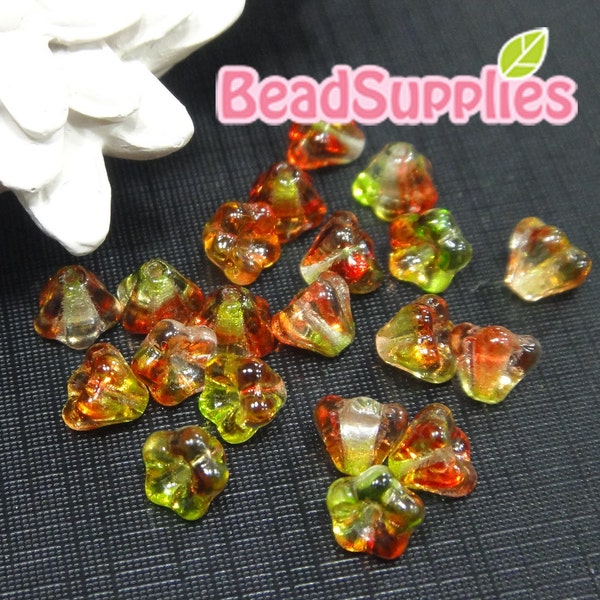CZ-PF-01021- Czech Pressed Glass,  Baby Bell Flowers 4x6mm, Dual Coated- Peach/Pear, 25 pcs