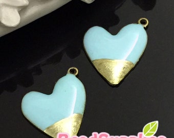 CH-EX-03019AQG- Oblique heart charm with "amor" stamped , aqua with gold tip, 4 pcs