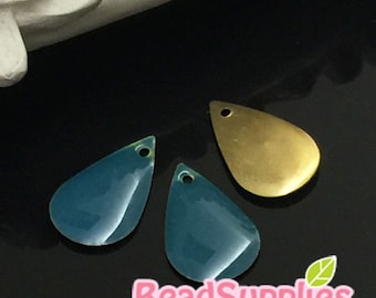 CH-EX-08169DT - Raw brass,Tear drop charm, dusty turquoise, 6 pcs