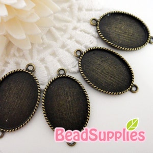 CH-CS-03009 Nickel free , antique brass, Oval cameo setting connector , 6 pcs for 25mmx18mm cabochon image 1