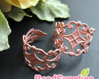 Clearance - FN-RB-09042 - Nickel Free, Dusty pink enameled Art Nouveau Filigree ring base, 12 pcs