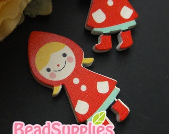 CH-WO-10002 -  Own designs - Little red riding hood wood cabochon 4 pcs