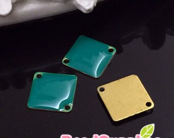 CH-EX-08065TG -  Raw brass,Rhombus connector, teal green, 6 pcs