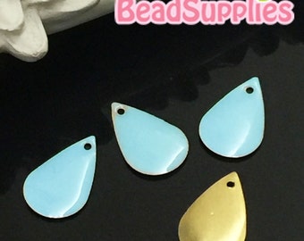 CH-EX-08169A - Raw brass,Tear drop charm, aqua, 6 pcs