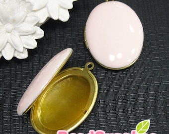 CH-EX-08032PP -  Nickel-free, Color epoxy,  Oval locket (M), pale pink epoxy, 2 pcs