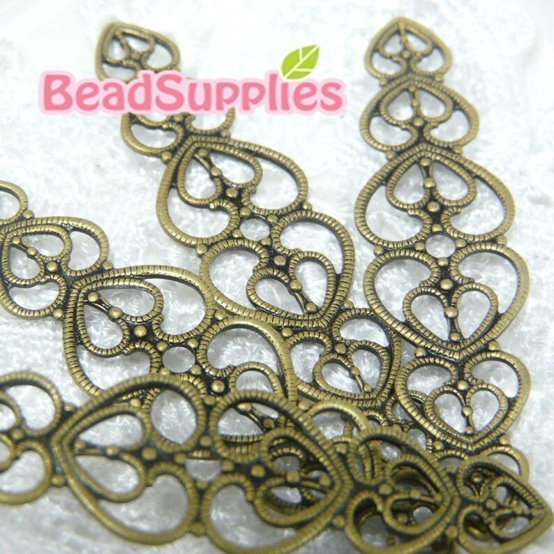 Special Offer FN-RB-03007 Nickel Free Antique brass Art Nouveau Heart Filigree for ring base, Buy 6 pcs get 2 pcs free image 1