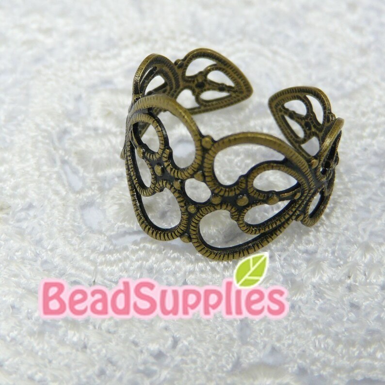 Special Offer FN-RB-03007 Nickel Free Antique brass Art Nouveau Heart Filigree for ring base, Buy 6 pcs get 2 pcs free image 2